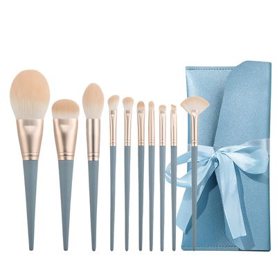 Makeup Brushes With Bag 10PCs Professional Makeup Brush SetPremium Synthetic Foundation Concealer Powder Blush Eyeshadow Eyebrow Blending Travel Make Up Brushes (Blue)