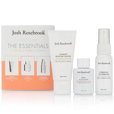 Josh Rosebrook The Essentials Kit - Cleanse, Tone &amp; Hydrate Skincare Set | Complete Moisture Cleanse 1 oz, Daily Acid Toner 0.5 oz, Hydrating Accelerator 1 oz | Travel Size Facial Skin Care