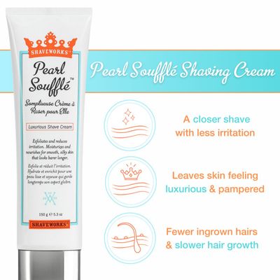 Shaveworks Pearl Souffl Shaving Cream for Women - Soothing, Hydrating Shave Lotion for Legs, Underarms, Bikini Area - Reduces Irritation, Slows Future Hair Growth 5.3 Fl Oz