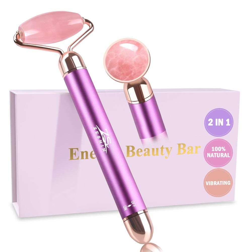 ZS ZESHIN Upgrade 2 in 1 Vibrating Face Roller, Electric Jade Roller Facial Massager for Wrinkles, Flaws, Eyepuffiness
