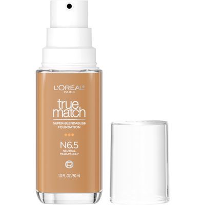 LOral Paris True Match Super-Blendable Foundation, Medium Coverage Liquid Foundation Makeup, N6.5, Medium Deep, 1 Fl Oz
