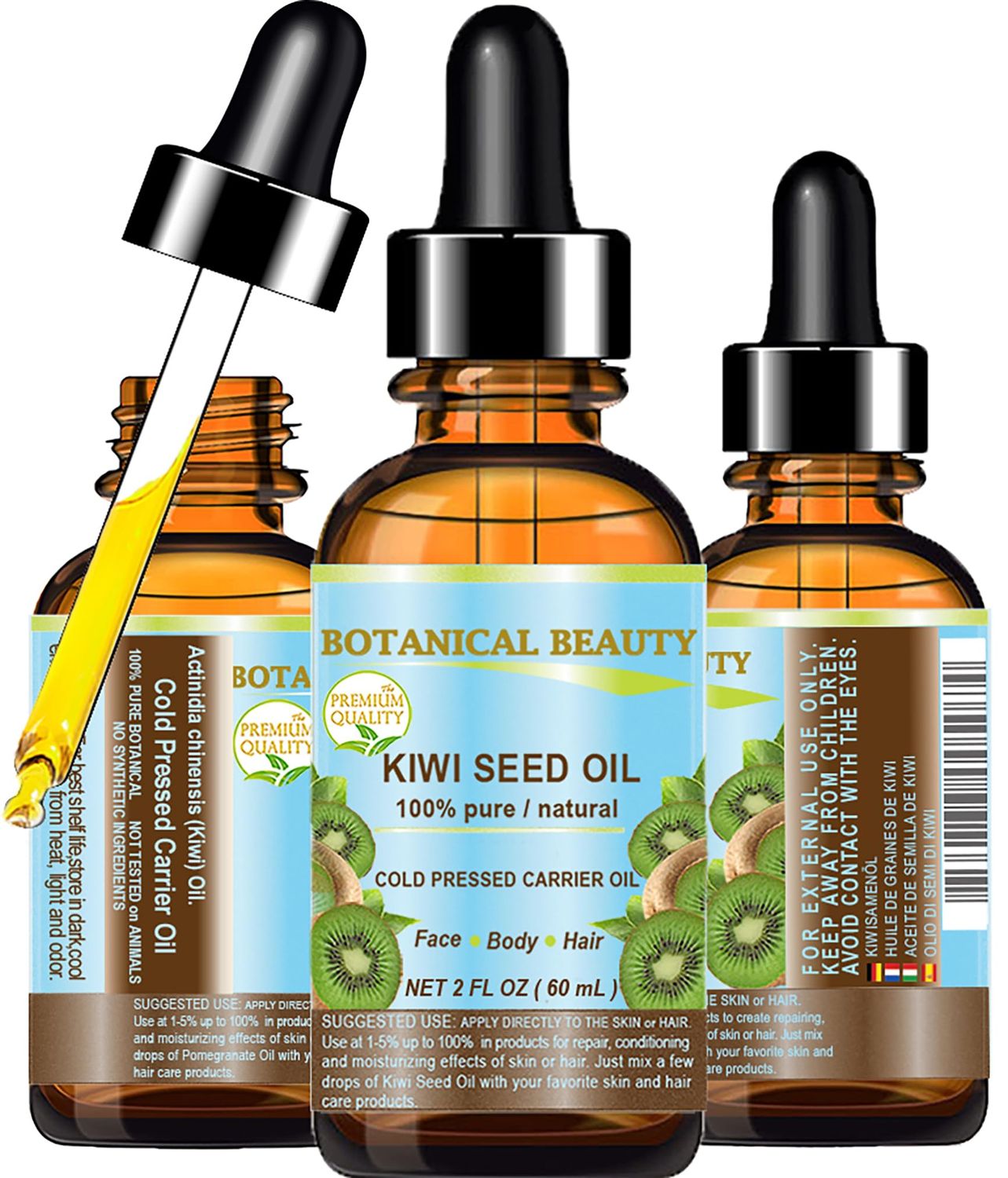 KIWI SEED OIL. 100% Pure Natural Undiluted Virgin Cold Pressed Carrier Oil. 2 Fl.oz.- 60 ml for Face, Skin, Body, Hair, Nail Care. by Botanical Beauty