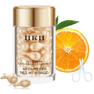 Vitamin C Serum For Face Anti-Wrinkle 48 Capsules,Vit C Anti-Wrinkle Serum,Vitamin A Retinol Collagen Anti-Aging Night Serum For Women,Smooth,Hydrate,Firming Skin,Travel Portable