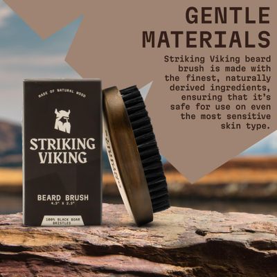 Striking Viking Boars Hair Beard Brush for Men - 4.2" Ergonomic Design with Naturally Derived Beach Wood - For Men's Beard &amp; Mustache Care