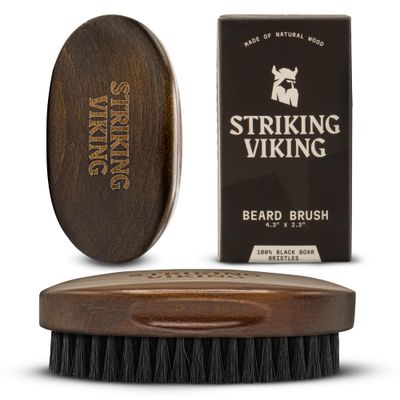 Striking Viking Boars Hair Beard Brush for Men - 4.2&quot; Ergonomic Design with Naturally Derived Beach Wood - For Men&#39;s Beard &amp; Mustache Care