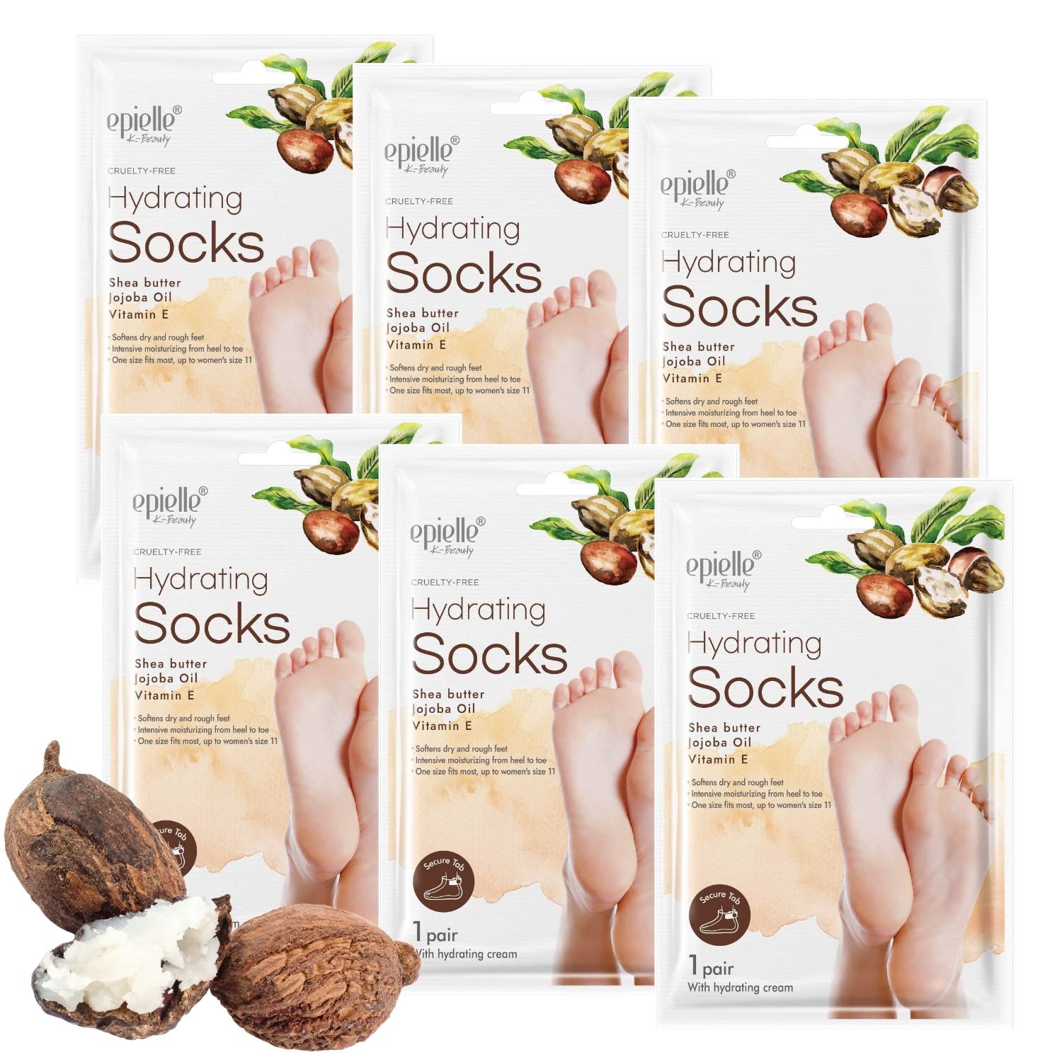 New Epielle Hydrating Foot Masks | 6 Pack Socks | For Cracked Feet, Dry Heels, Toes &amp; Calluses | Shea Butter, Jojoba Oil, Vitamin E | Korean Skincare