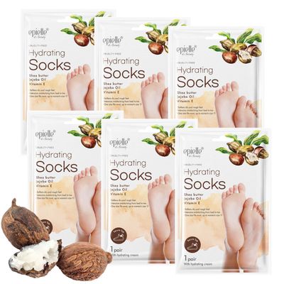 New Epielle Hydrating Foot Masks | 6 Pack Socks | For Cracked Feet, Dry Heels, Toes &amp; Calluses | Shea Butter, Jojoba Oil, Vitamin E | Korean Skincare