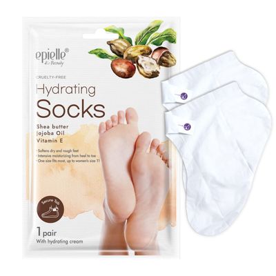 New Epielle Hydrating Foot Masks | 6 Pack Socks | For Cracked Feet, Dry Heels, Toes & Calluses | Shea Butter, Jojoba Oil, Vitamin E | Korean Skincare