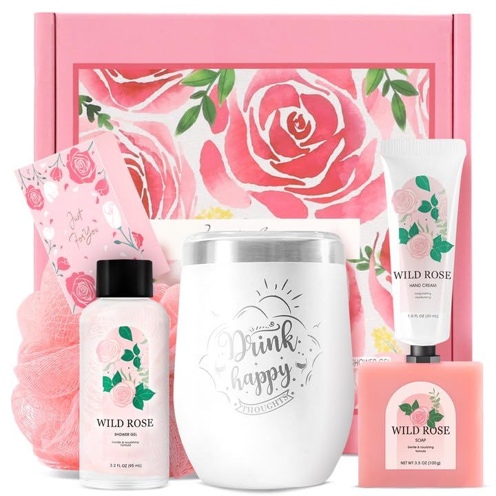 Spa Gifts for Women Bff Love Bath Sets for Women Gift, Rose 6pc Bath and Body Gift Sets for Women, Self Care Gifts for Women Christmas Gifts for Women