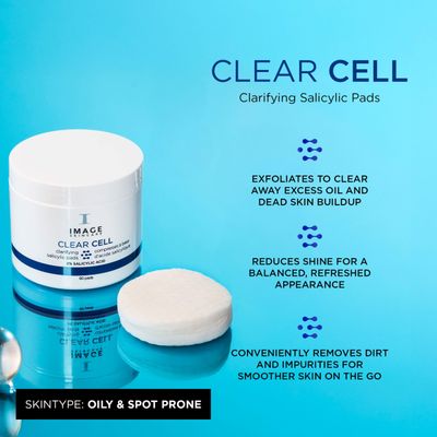 IMAGE Skincare, CLEAR CELL Salicylic Clarifying Pads, Exfoliating Wipes to Clarify Pores for Oily Prone Skin, 60 Pads