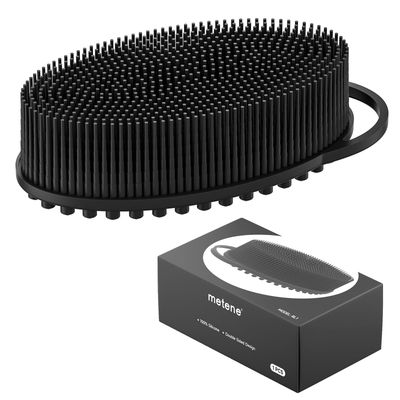 Metene Silicone Exfoliating Body Scrubber with Loop, Body Scrubber for Men and Women, Silicone Loofah for Shower, Soft Silicone Body Scrubber for Shower and Bath Skincare Routine (Black)