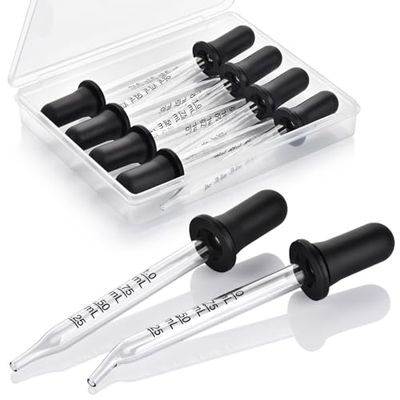 Herain 8 Pack Glass Pipette Dropper, Ear and Eye Dropper Bent &amp; Straight Tips, 1 ml Droppers for Essential Oils, Lab, Health Care, Crafts, Measuring and Transferring a Variety of Liquids