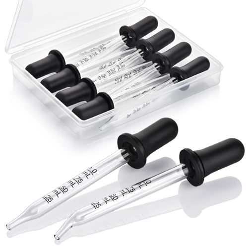 Herain 8 Pack Glass Pipette Dropper, Ear and Eye Dropper Bent &amp; Straight Tips, 1 ml Droppers for Essential Oils, Lab, Health Care, Crafts, Measuring and Transferring a Variety of Liquids