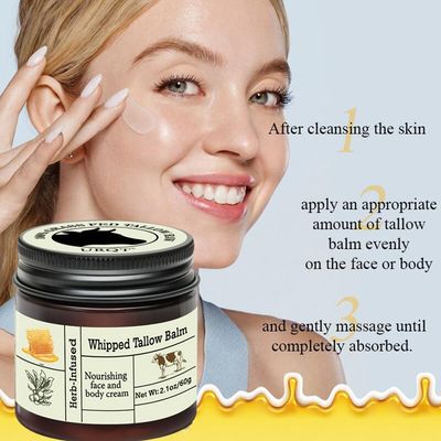 URQT Beef Tallow for Skin - Organic Grass-Fed Whipped Beef Tallow and Honey Balm - Deeply Moisturizing for Face & Body - Natural Skin Care for Soft, Supple Skin