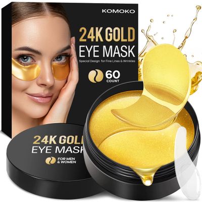 Komoko 30-Pairs 24K Gold Under Eye Patches, Skin Care, Golden Under Eye Mask Anti-Aging Collagen &amp; Amino Acid, Eye Mask for Removing Dark Circles, Puffiness and Wrinkles, Refresh Your Under Eye Skin