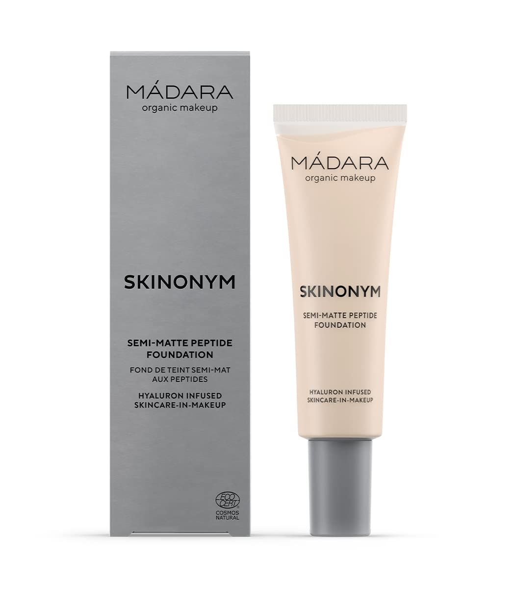 MDARA Organic Skincare |SKINONYM Semi-Matte Peptide Foundation, #10 PORCELAIN, 30ml - Natural foundation with collagen-supporting peptides, Semi-matte finish, Buildable coverage, Skincare benefits