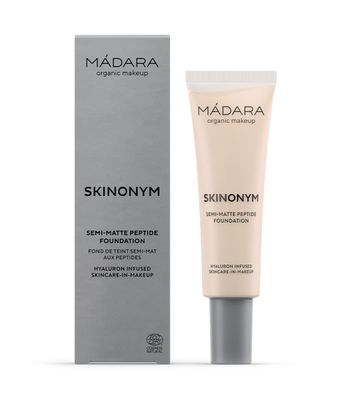 MDARA Organic Skincare |SKINONYM Semi-Matte Peptide Foundation, #10 PORCELAIN, 30ml - Natural foundation with collagen-supporting peptides, Semi-matte finish, Buildable coverage, Skincare benefits