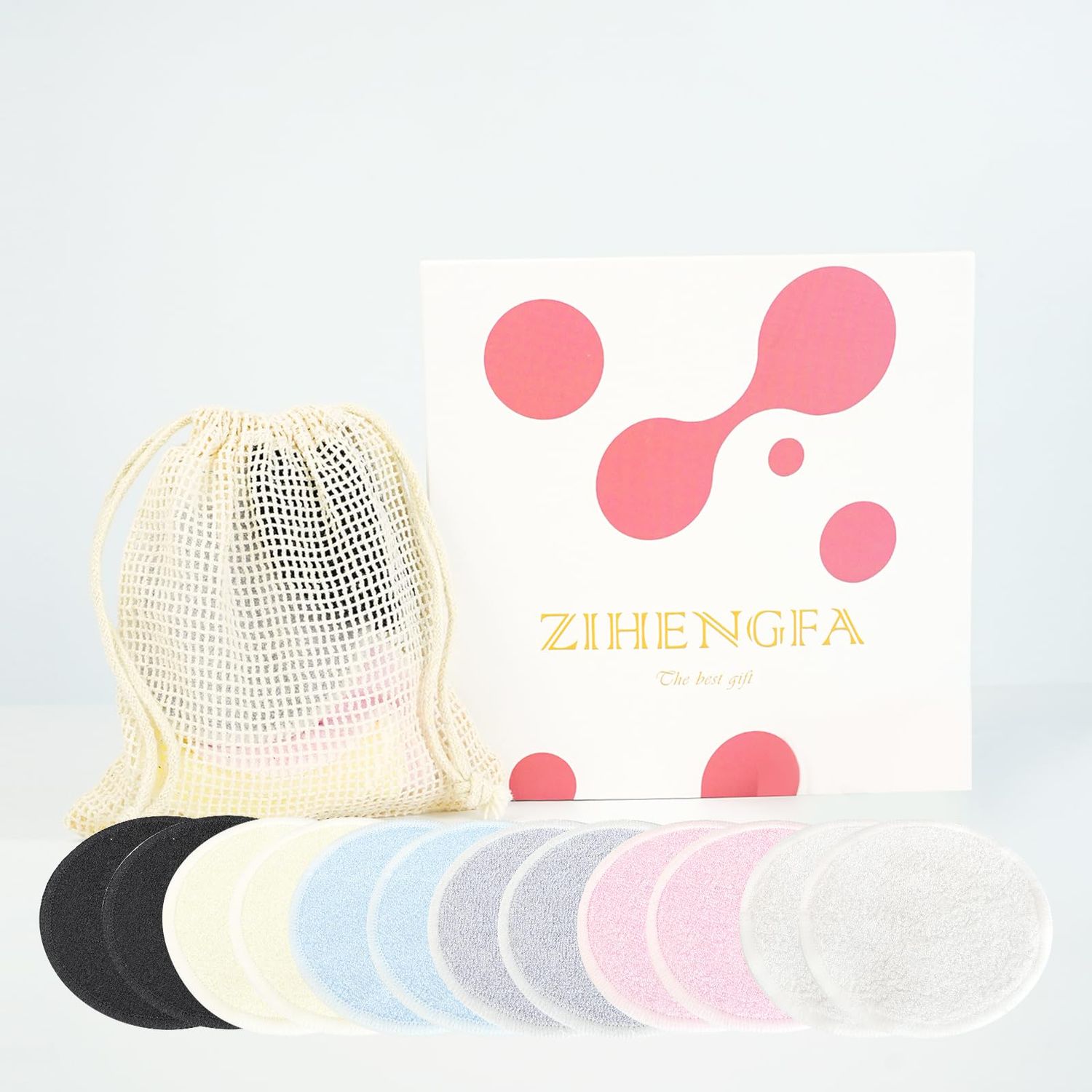 Reusable Bamboo Cotton Circular Makeup Remover Pad Set with Washable Natural Bamboo Cotton Material for Facial Cleansing Suitable for All Skin Types (Including 12 Pieces and Laundry Bag)
