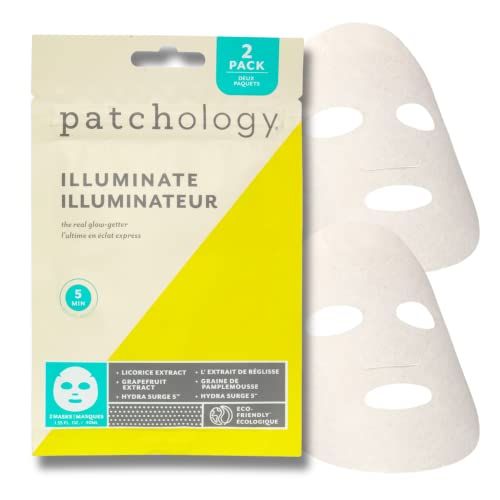 Patchology Brightening Face Masks with Vitamin C - Men &amp; Women Face Masks Skin Care Sheet for Skin Brightening and More Even Skin Tone - Illuminate FlashMasque Face Sheets Moisturizer (2 Count)