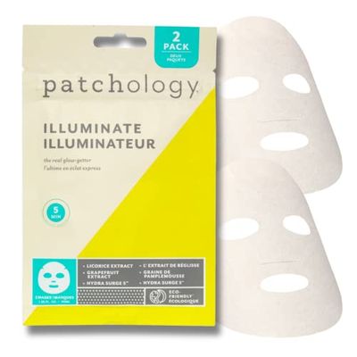 Patchology Brightening Face Masks with Vitamin C - Men &amp; Women Face Masks Skin Care Sheet for Skin Brightening and More Even Skin Tone - Illuminate FlashMasque Face Sheets Moisturizer (2 Count)