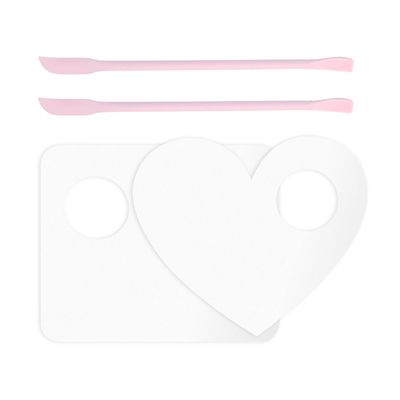 LuckyOpt Makeup Mixing Palette Spatula Set, 2PCS Mini Acrylic Makeup Palette &amp; 2PCS Silicone Skincare Spatula, Cream Foundation Palette for Mixing and Save Cosmetics (Pink,Square+Heart)