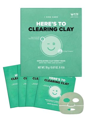 I DEW CARE Clay Sheet Mask - Here&#39;s To Clearing Clay | Daily Exfoliate, Decongest, Minimize Pores, Soothe, Infused with 3-Clay Complex, Tea Tree, Centella Asiatica, 4 EA