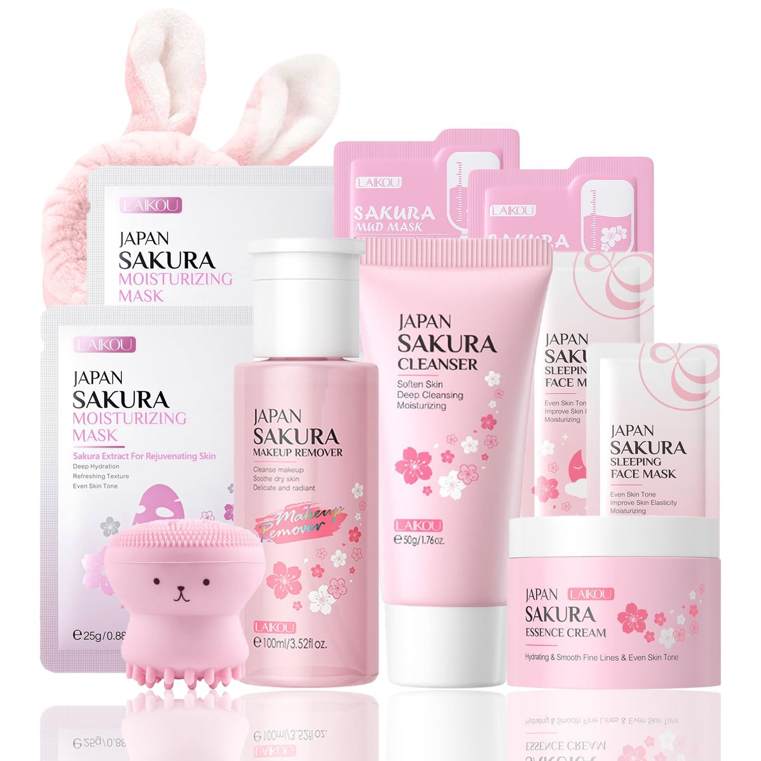 Skincare Set Sakura Women Skincare Gifts for Teen Girls - Travel Essentials for Women - Skin Care Set with Makeup Remover,Face Wash,Moisturizer,Face Mask - Face Care Set for Women (11PCS, Sakura)