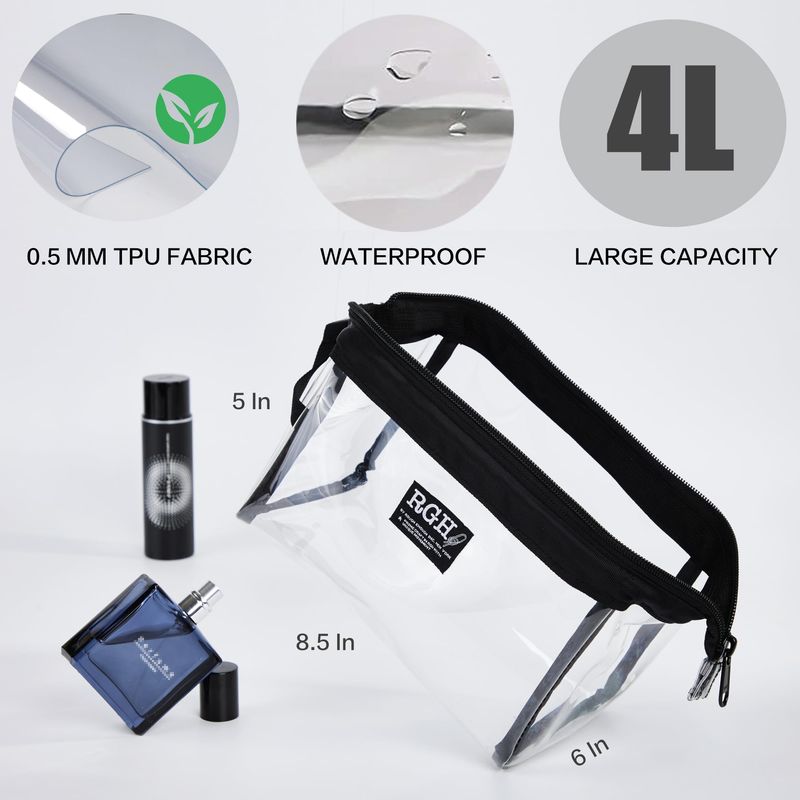 Rough Enough Clear Toiletry Bag Travel Makeup Bag Cosmetic Organizer Case Shaving Kit Bag for Women Men with Zipper Portable Handle Skin Care Traveling Essentials Black