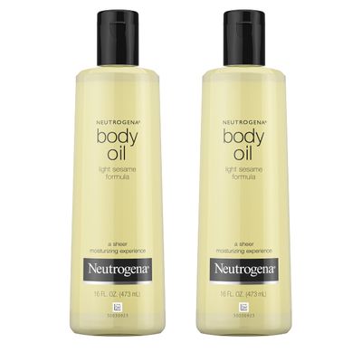 Neutrogena Body Oil Light Sesame Formula, Dry Skin Moisturizer &amp; Hydrating Body Massage Oil for Radiant &amp; Healthy Looking Glow, Nourishing Oil for Sheer Moisture, 16 fl. oz, 2 Pack