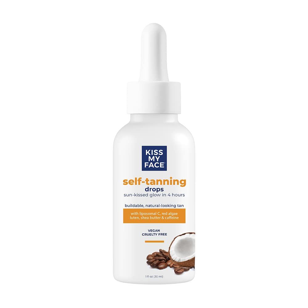 Kiss My Face Sunless Self-Tanning Drops - Nourishing Coconut Oil And Chia Seed Oil - Infused With Antioxidant Liposomal Vitamin C And Red Algae - Vegan &amp; Cruelty-Free - 1 fl oz Unit Carton