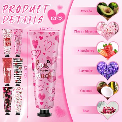 Siifert 12 Pcs Valentine's Day Hand Cream Gift Set Love Heart Moisturizing Hand Lotion Bulk Small Hand Care Cream Valentine Gifts for Woman Men Teacher Nurse Coworker Dry Cracked Hand, 30 ml