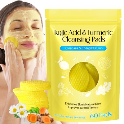 Kojic Acid and Turmeric Cleansing Pads, Turmeric Kojic Acid Cleansing Pads, Turmeric and Kojic Acid Pads, Turmeric Cleansing Pads for Face, Mild and Non-irritating, Suit for All Skin Types, 60 Count