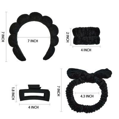 Yaqulen 7 Pcs Spa Set, Facial Headband, Spa Headband and Wristband Set, Skincare Headband, College Style Girl Gift, Hair Accessories for Women and Girls (Black)