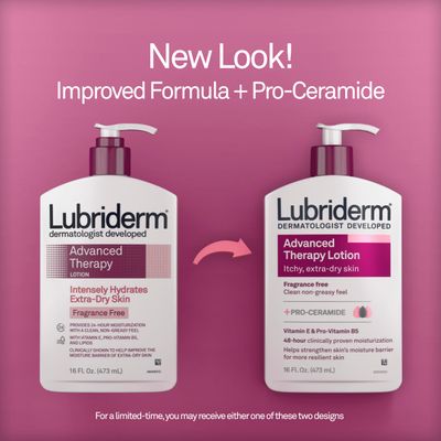 Lubriderm Advanced Therapy Fragrance Free Moisturizing Hand & Body Lotion + Pro-Ceramide with Vitamins E & Pro-Vitamin B5, Intense Hydration for Extra Dry Skin, 16 fl. oz, 2 Pack