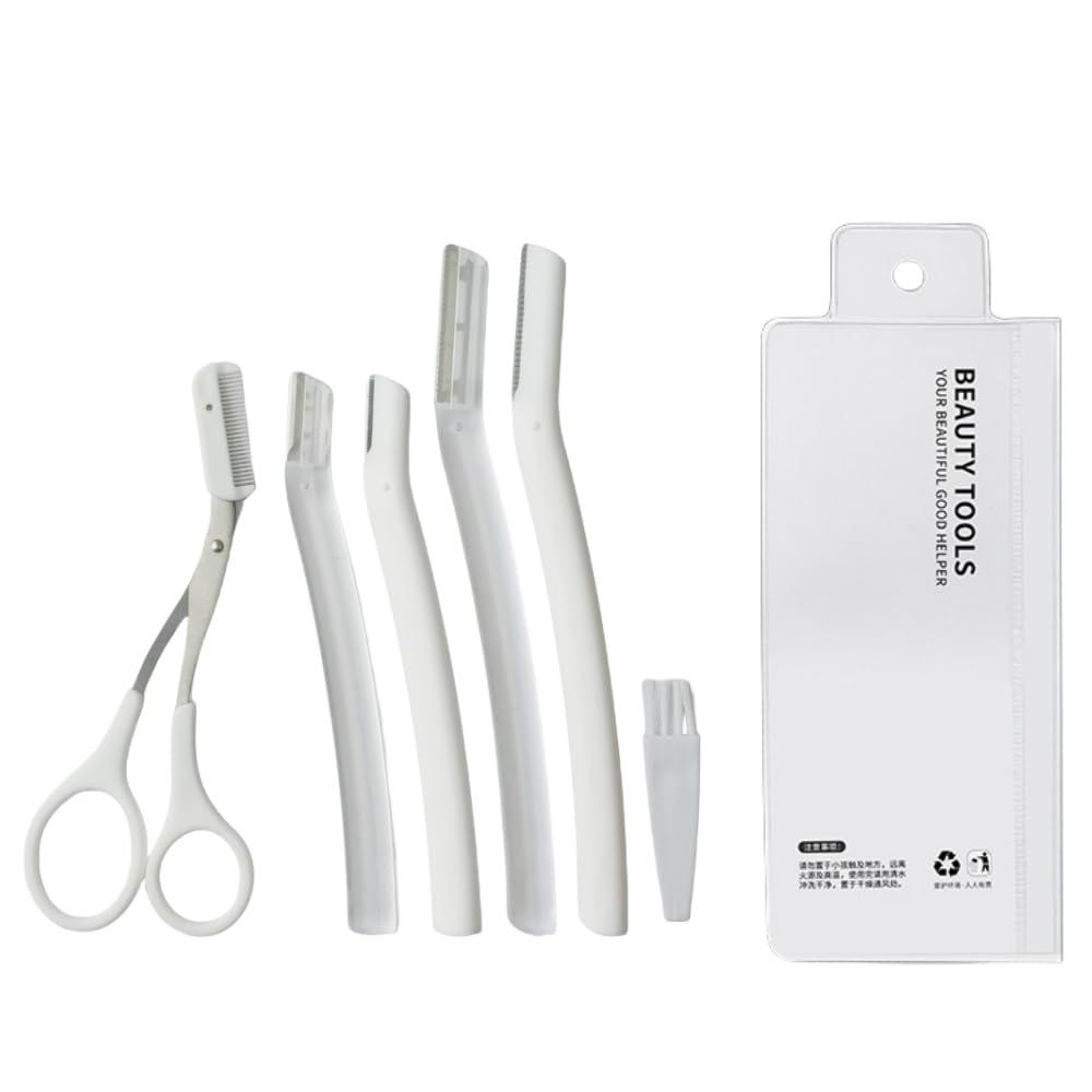 TIKMOON Eyebrow Grooming Kit with eyebrow razor and scissors and Brush, White