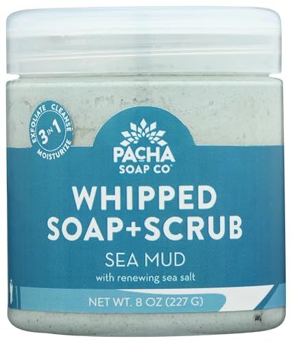 Pacha Sea Mud Whipped Soap Scrub, Luxurious Body Wash and Scrub for a Nourishing &amp; Relaxing Head to Toe Cleanse, 8 oz
