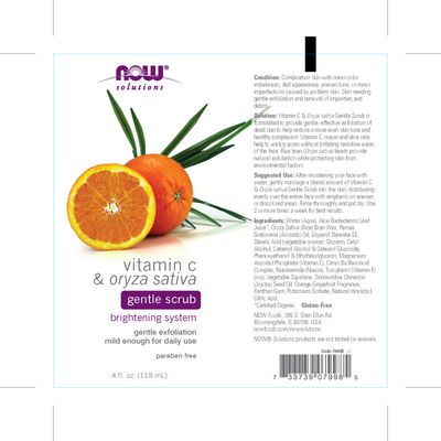 NOW Foods Solutions, Vitamin C and Oryza Sativa Gentle Scrub, Brightening System, Gentle Mild Exfoliation for Daily Use 4-Ounce