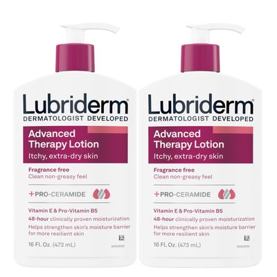 Lubriderm Advanced Therapy Fragrance Free Moisturizing Hand &amp; Body Lotion + Pro-Ceramide with Vitamins E &amp; Pro-Vitamin B5, Intense Hydration for Extra Dry Skin, 16 fl. oz, 2 Pack