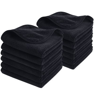 SINLAND Microfiber Face Cloths Reusable Makeup Remover Washcloths Super Soft and Absorbent Fingertip Face Towels for Sensitive Skin Women 12 x 12 Inch 12 Pack Black