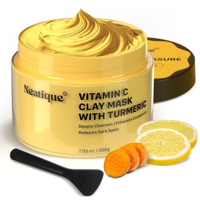 Neatique Vitamin C Clay Mask - 7.05 Oz Turmeric Face Masks Skincare, Deep Cleaning and Detox for Facial Mask- Repairing Uneven Skin Tone, Enhances Complexion and Reducing Dark Spots