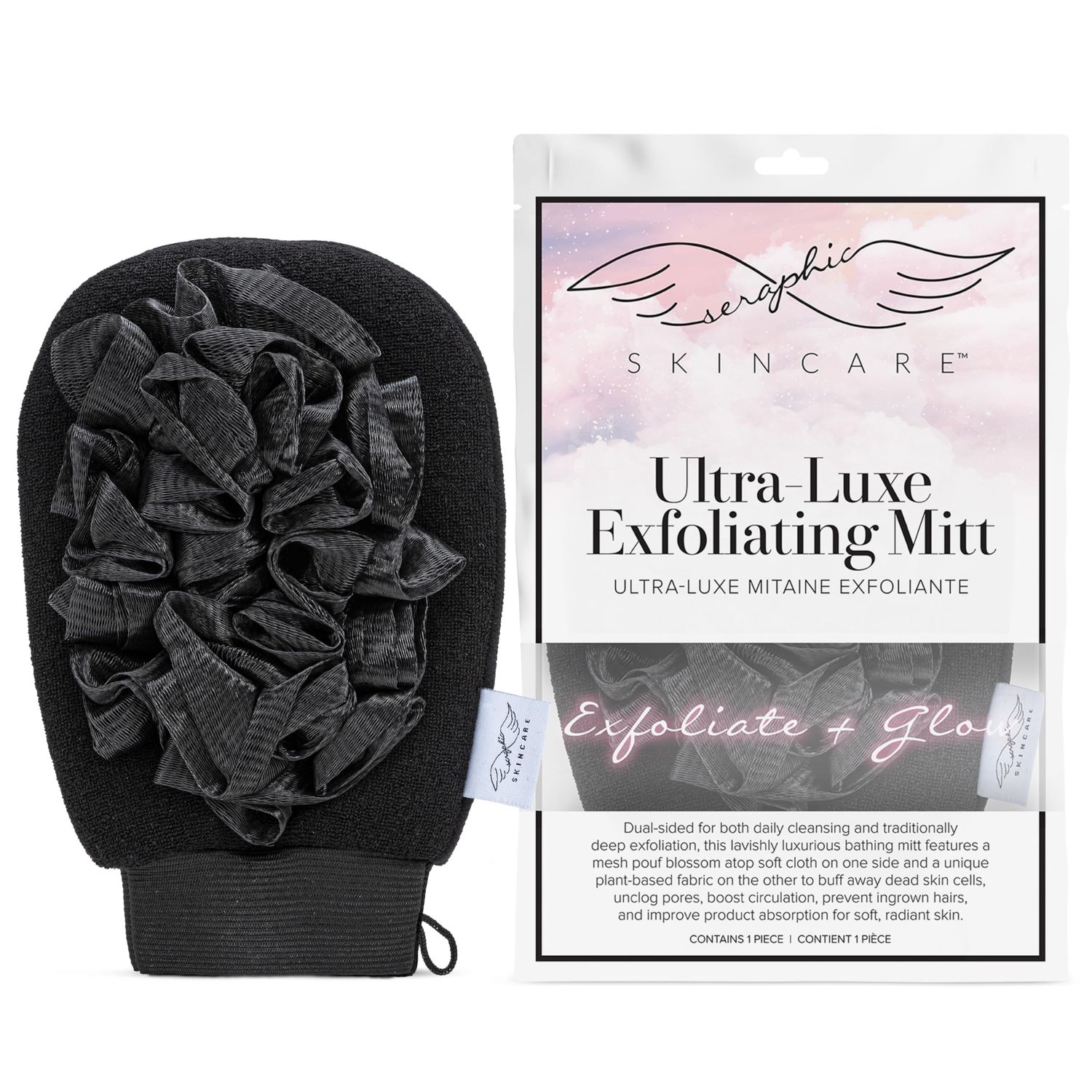 Seraphic Skincare Ultra-Luxe Exfoliating Glove - All-In-One Shower Scrubber - Traditional Deep Korean Exfoliation Mitt &amp; Gentle Cleansing Loofa - 100% Vegan Viscose Body Sponge &amp; Exfoliating Washcloth