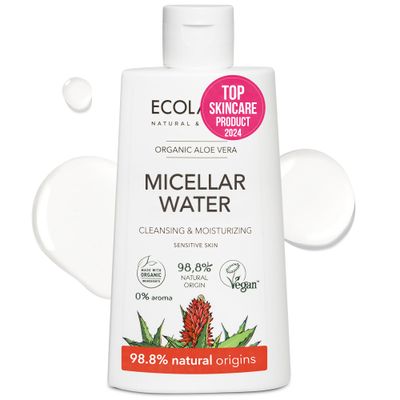Micellar Water Cleansing &amp; Moisturizing Organic Aloe Vera - 98.8% Natural, Vegan, Gentle Hydrating Facial Cleanser for All Skin Types, Makeup Remover, Micellar Water Makeup Remover 8.5 Fl Oz
