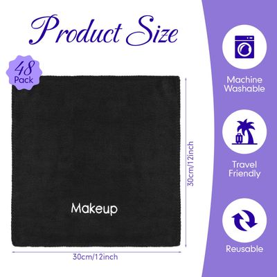 Macarrie 48 Pcs Makeup Towels Mom Gifts Bulk for Women Valentine's Day Employee 12 x 12 Inch Make up Cloth Microfiber Washcloth Reusable Remover Face Skin Cleaning Soft Absorbent Spa Facial(Black)