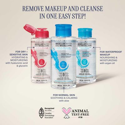 Marcelle Micellar Water, Waterproof, All Skin Types, Long-Lasting Makeup Remover, Argan Oil, Sensitive Skin and Eyes, Alcohol-Free, Fragrance-Free, Hypoallergenic, Cruelty-Free, 13.5 Fl. Oz.