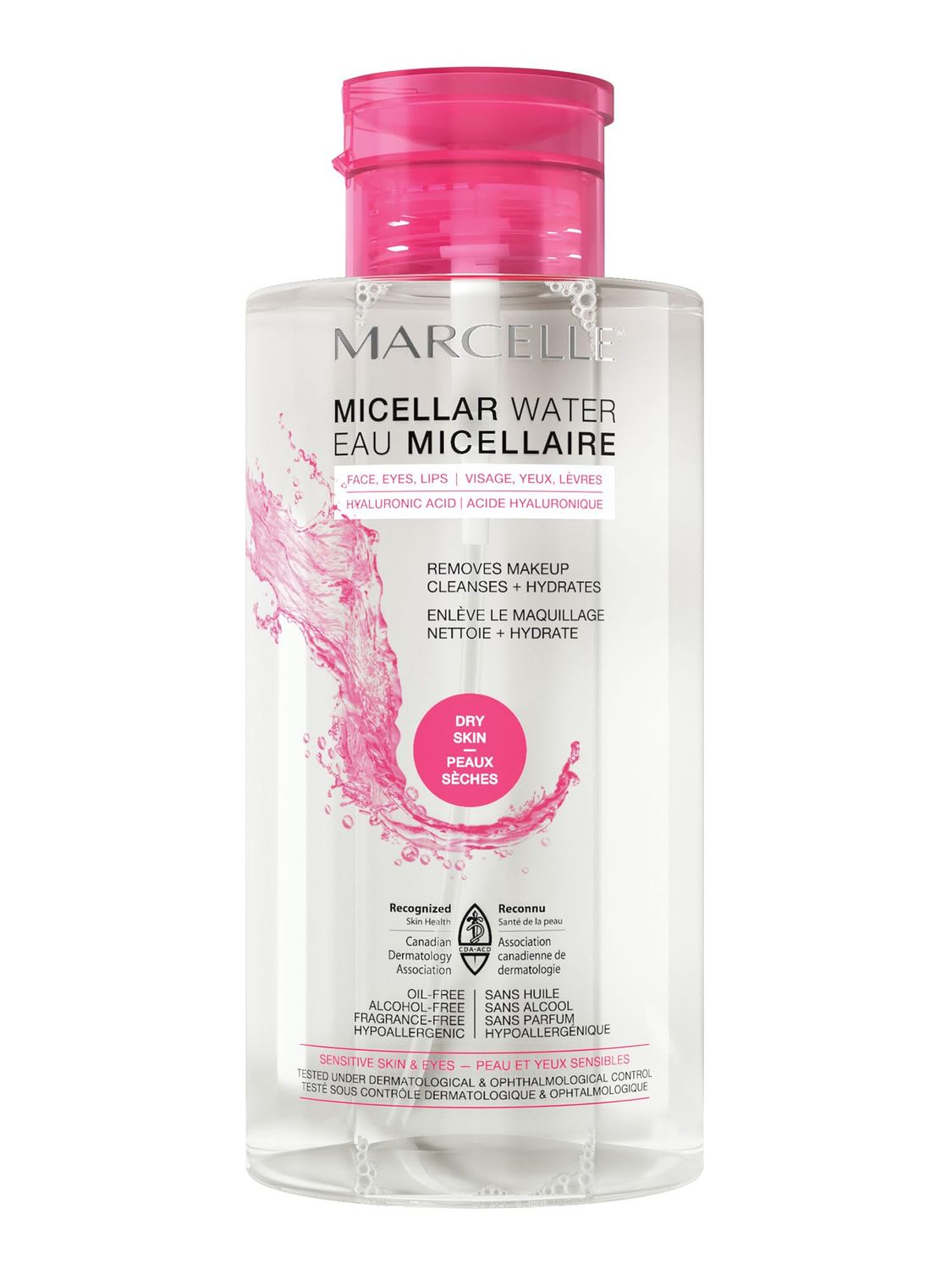 Marcelle Micellar Water, Waterproof, All Skin Types, Long-Lasting Makeup Remover, Argan Oil, Sensitive Skin and Eyes, Alcohol-Free, Fragrance-Free, Hypoallergenic, Cruelty-Free, 13.5 Fl. Oz.