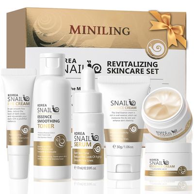 Skincare Gift Set for Women Moisturizing Skin Care Kits with Cleanser, Toner, Serum, Moisturiser &amp; Eye Cream for Hydrating Skin, Snail Mucin Anti-Aging Skin care Kit Gift Sets