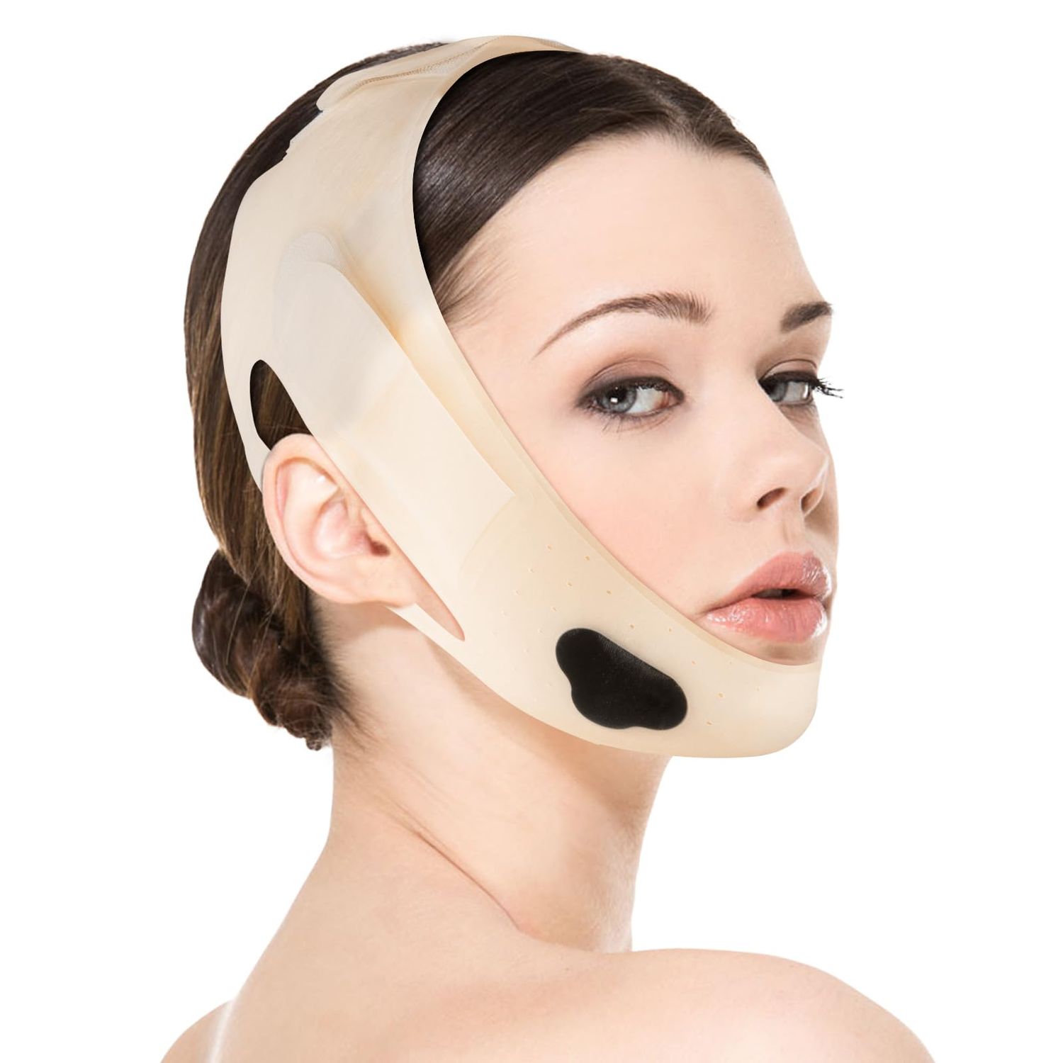 Upgrated V-silicone Face Lift Tape Face Strap,Soft Silicone Chin Strap for Women 23-27 Inches,Double Chin Reducer,Chin Strap For Sleeping (Skin)