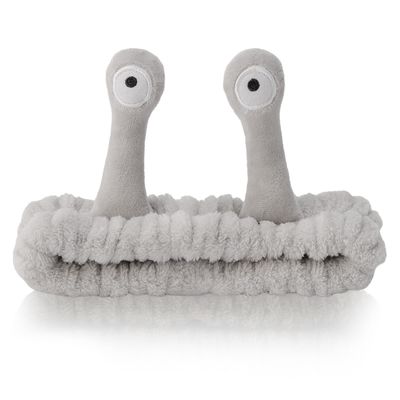 SuPoo Grey Snail Face Wash Headband - Funny Skincare Spa Headband with Cute Alien Puffy Antenna Eyes, Stretchy Hair Wrap for Makeup and Face Washing
