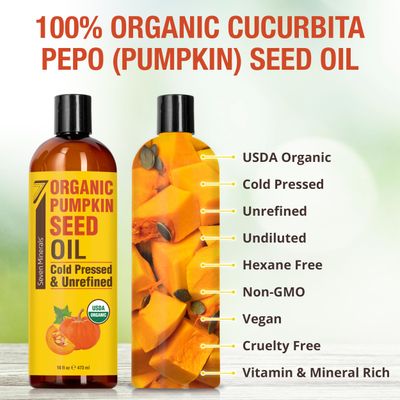 NEW Pumpkin Seed Oil for Hair Growth, Face, & Body - Big 16oz Bottle - USDA Organic, Cold-Pressed, & Hexane Free - Lightweight, Non-Greasy, & Deeply Moisturizing for Scalp, Skin, & Hair