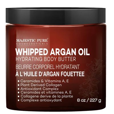MAJESTIC PURE Whipped Argan Oil Body Butter for Women &amp; Men - With Ceramides, Vitamin E &amp; A &amp; Vegan Collagen - For Skin, Face, &amp; Appearance of Wrinkles &amp; Fine Lines - 8oz